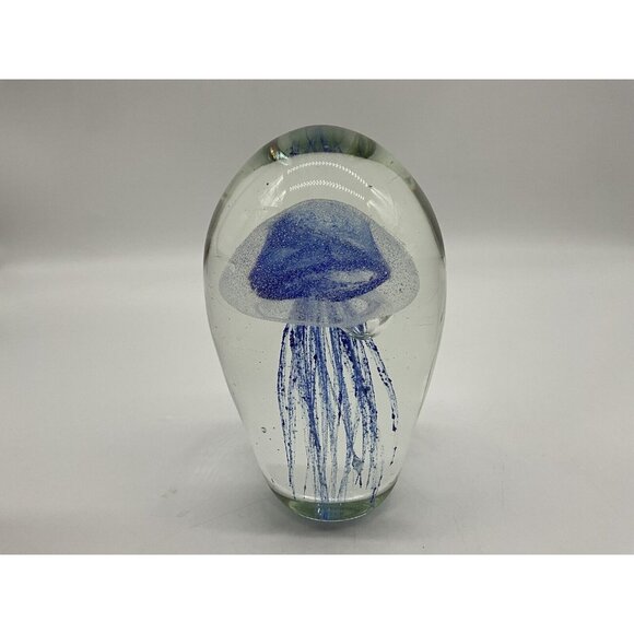 Art Glass Mouth Blown Sapphire Jellyfish Handmade 6"High Paperweight Collectible - Picture 11 of 16